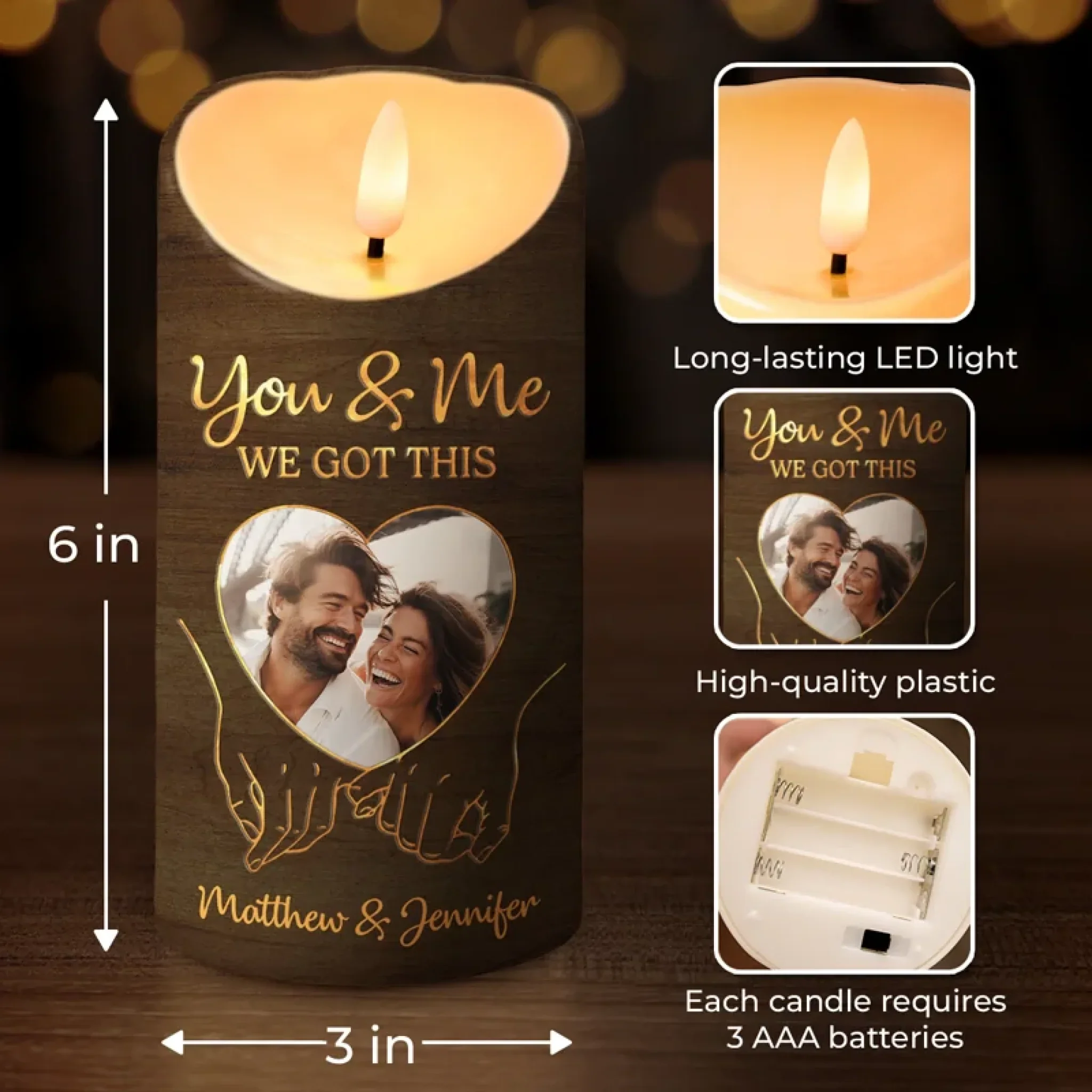 Custom Photo Hold My Hand, Hold My Heart - Couple Personalized Custom LED Candle - Gift For Husband Wife, Anniversary - Image 4
