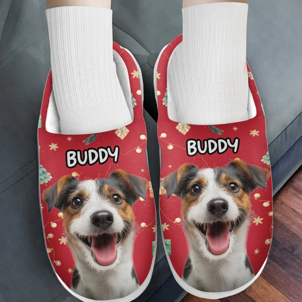 Custom Photo Holiday Unleash The Joy - Dog & Cat Personalized Custom Fluffy Slippers - Christmas Gift For Pet Owners, Pet Lovers - Image 3