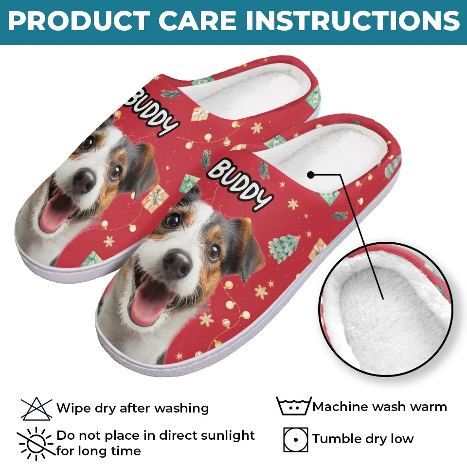 Custom Photo Holiday Unleash The Joy - Dog & Cat Personalized Custom Fluffy Slippers - Christmas Gift For Pet Owners, Pet Lovers - Image 5
