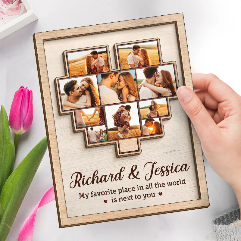 Custom Photo Home Is Where My Wife Is - Couple Personalized Custom 2-Layered Wooden Plaque With Stand - House Warming Gift For Husband Wife, Anniversary - Image 2