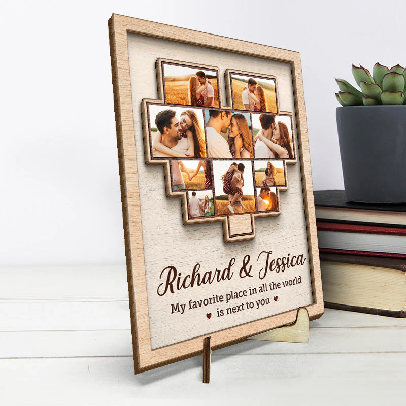 Custom Photo Home Is Where My Wife Is - Couple Personalized Custom 2-Layered Wooden Plaque With Stand - House Warming Gift For Husband Wife, Anniversary - Image 3