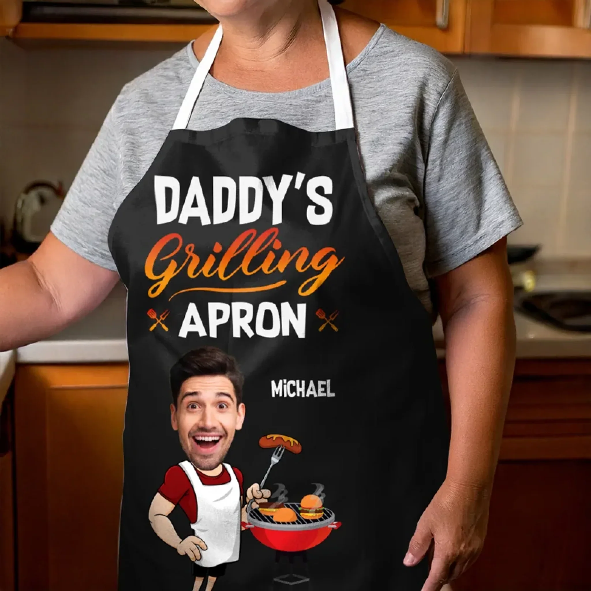 Custom Photo Hot Grill, Cool Dad - Family Personalized Custom Apron - Father's Day, Gift For Dad, Grandpa - Image 4