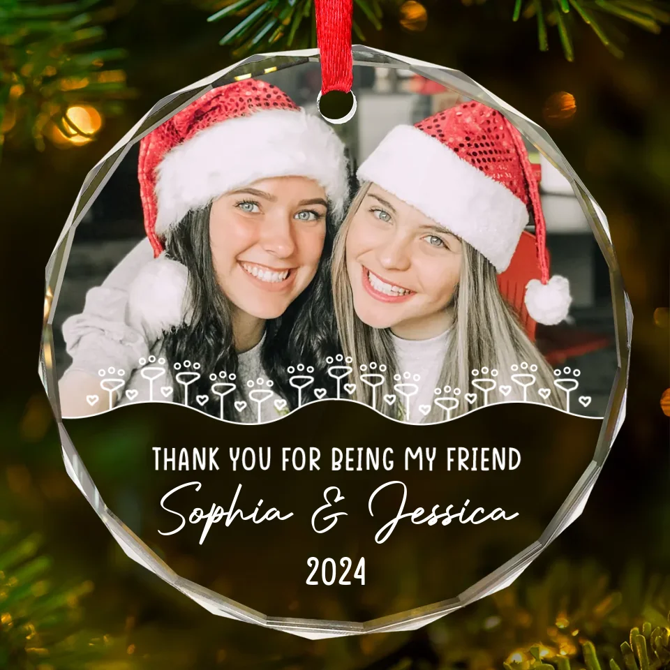 Custom Photo I Feel Grateful For Having You - Bestie Personalized Custom Circle Glass Ornament - Christmas Gift For Best Friends, BFF, Sisters - Image 2