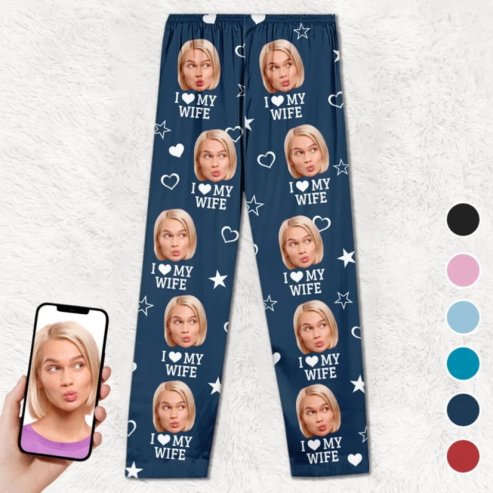 Custom Photo I Love My Wife - Couple Personalized Custom Pajama Pants - Christmas Gift For Husband Wife, Anniversary - Image 3