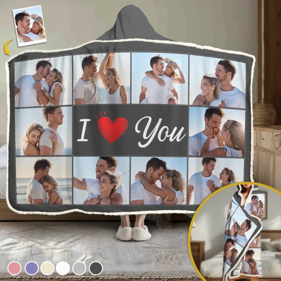 Custom Photo I Love You - Couple Personalized Custom Snuggle Blanket, Hoodie Blanket - Gift For Husband Wife, Anniversary