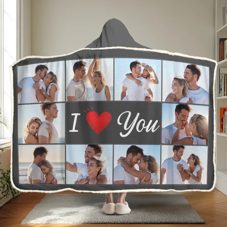 Custom Photo I Love You - Couple Personalized Custom Snuggle Blanket, Hoodie Blanket - Gift For Husband Wife, Anniversary - Image 3