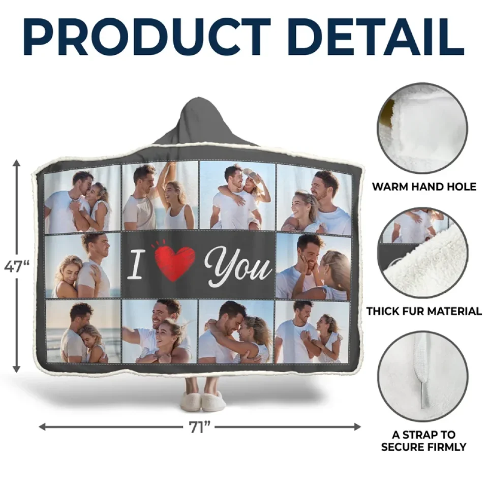 Custom Photo I Love You - Couple Personalized Custom Snuggle Blanket, Hoodie Blanket - Gift For Husband Wife, Anniversary - Image 6