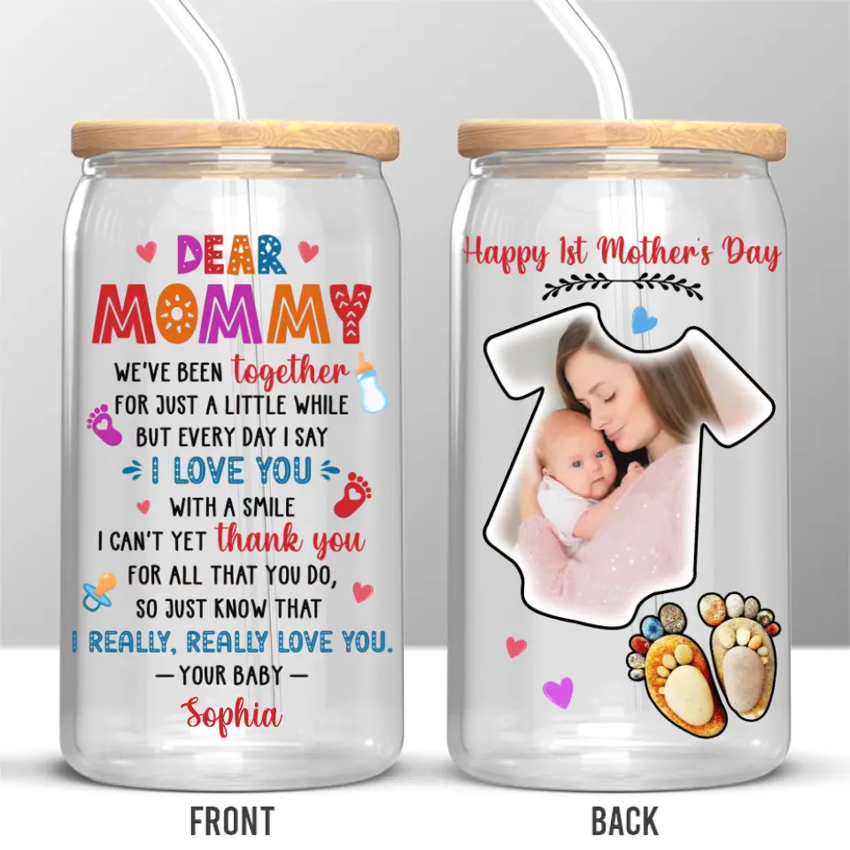 Custom Photo I Love You With A Smile - Family Personalized Custom Glass Cup, Iced Coffee Cup - Mother's Day, Baby Shower Gift, Gift For First Mom - Image 2
