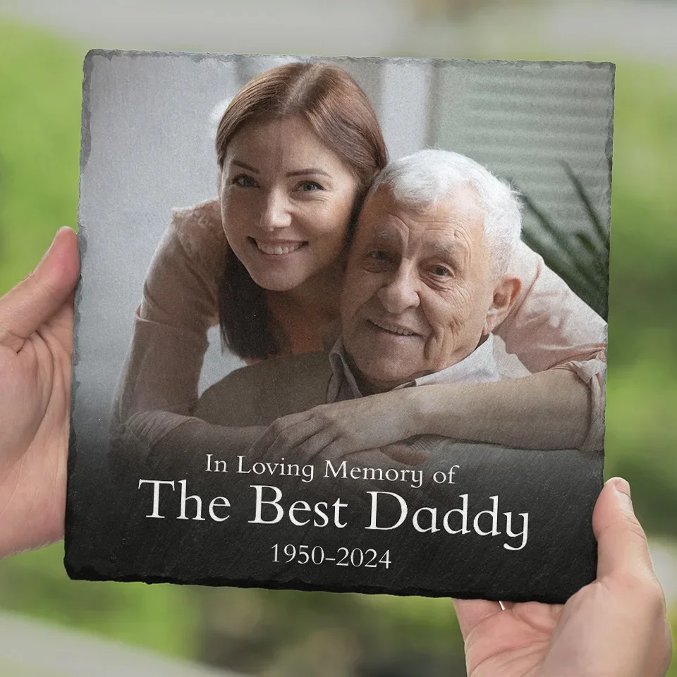 Custom Photo In Loving Memory Of The Best Daddy - Memorial Personalized Custom Square Shaped Memorial Stone - Sympathy Gift For Family Members - Image 6