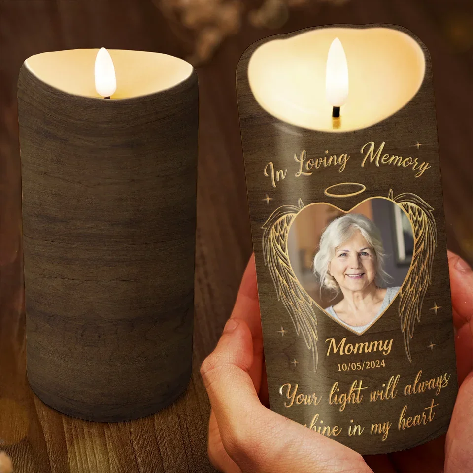 Custom Photo In Memory Of A Life So Beautifully Lived - Memorial Personalized Custom LED Candle - Sympathy Gift, Christmas Gift For Family Members - Image 3