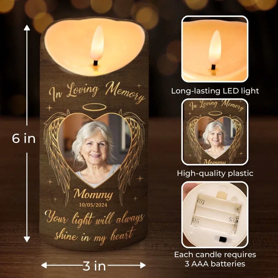 Custom Photo In Memory Of A Life So Beautifully Lived - Memorial Personalized Custom LED Candle - Sympathy Gift, Christmas Gift For Family Members - Image 4