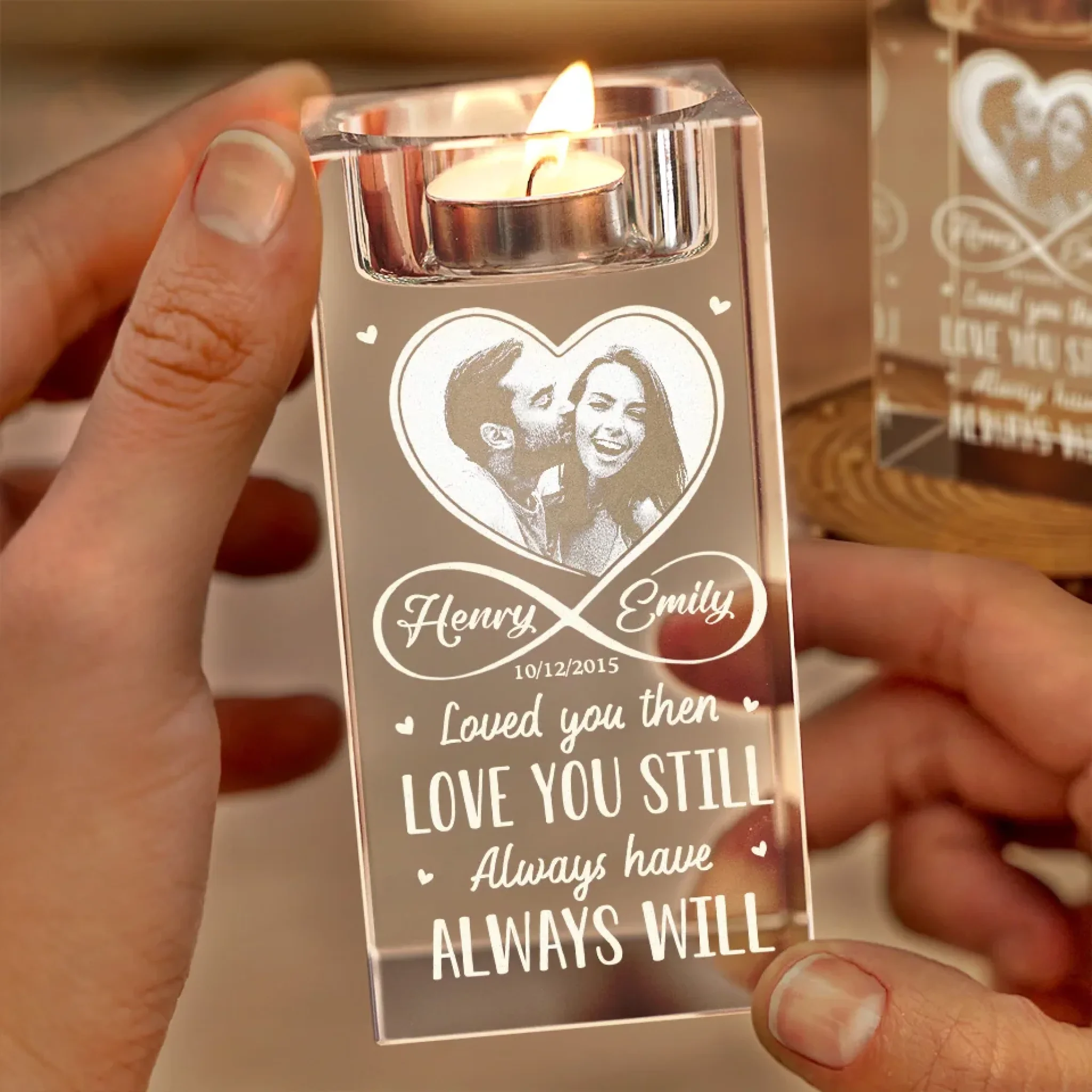 Custom Photo In Your Light, I Find Love - Couple Personalized Custom 3D Crystal Photo Laser Engraved, Crystal Candle Holder - Gift For Husband Wife, Anniversary - Image 6