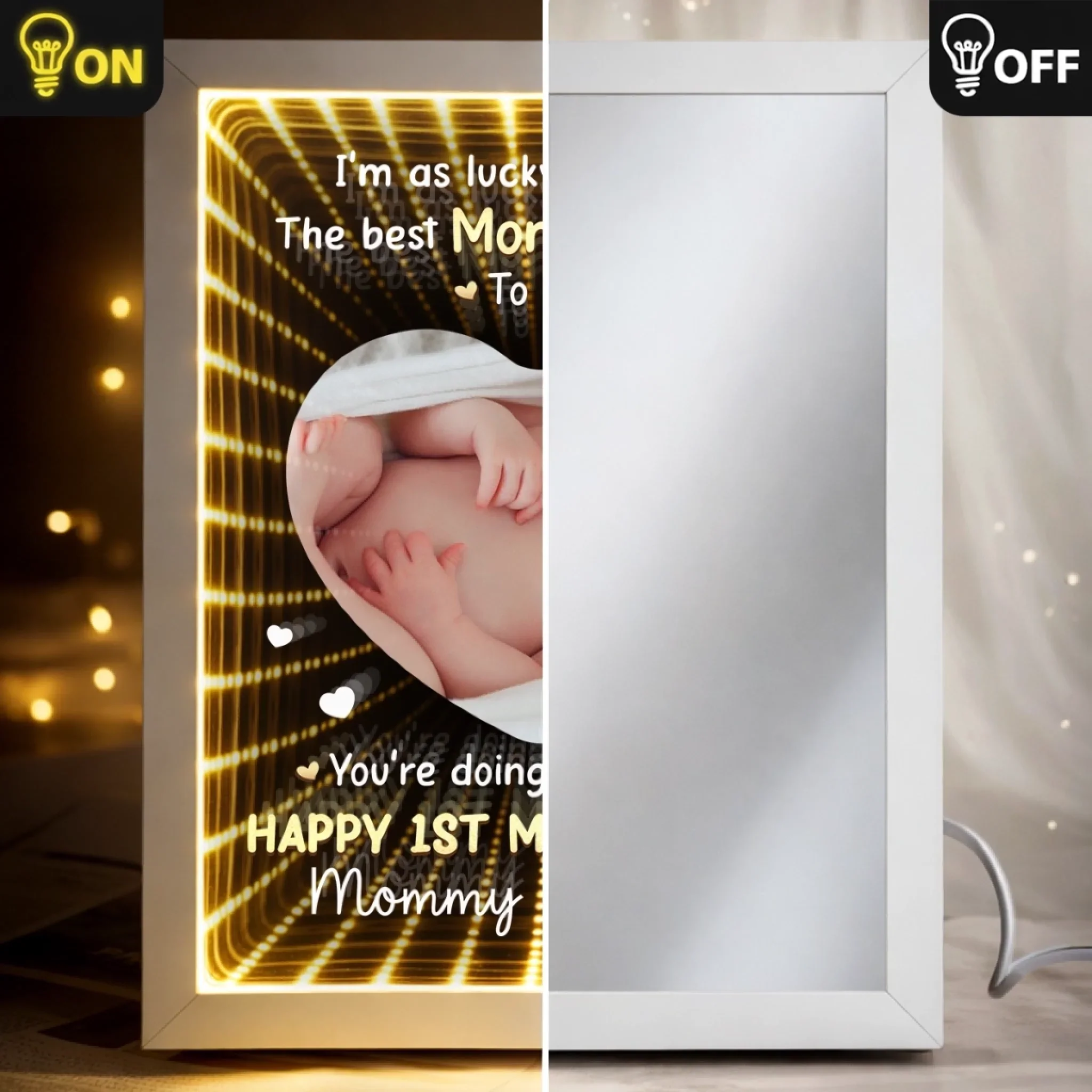 Custom Photo Infinity Mirror Light Box - Personalized Mother's Day Baby Shower, Gender Reveal Gifts For New Moms - First Mother’s Day Together - Image 6