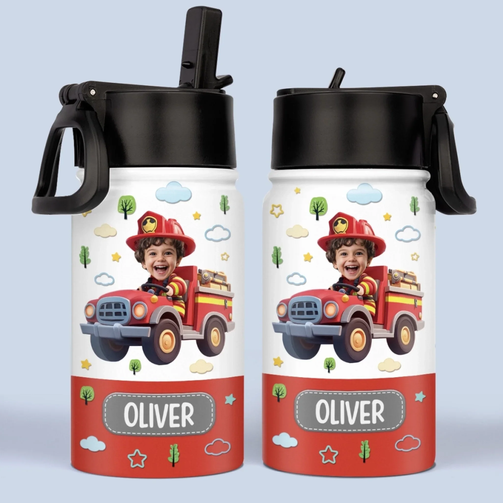 Custom Photo Kids Water Bottle - Personalized Back To School Gifts For Kids - Fire Truck Fun Ahead - Image 3