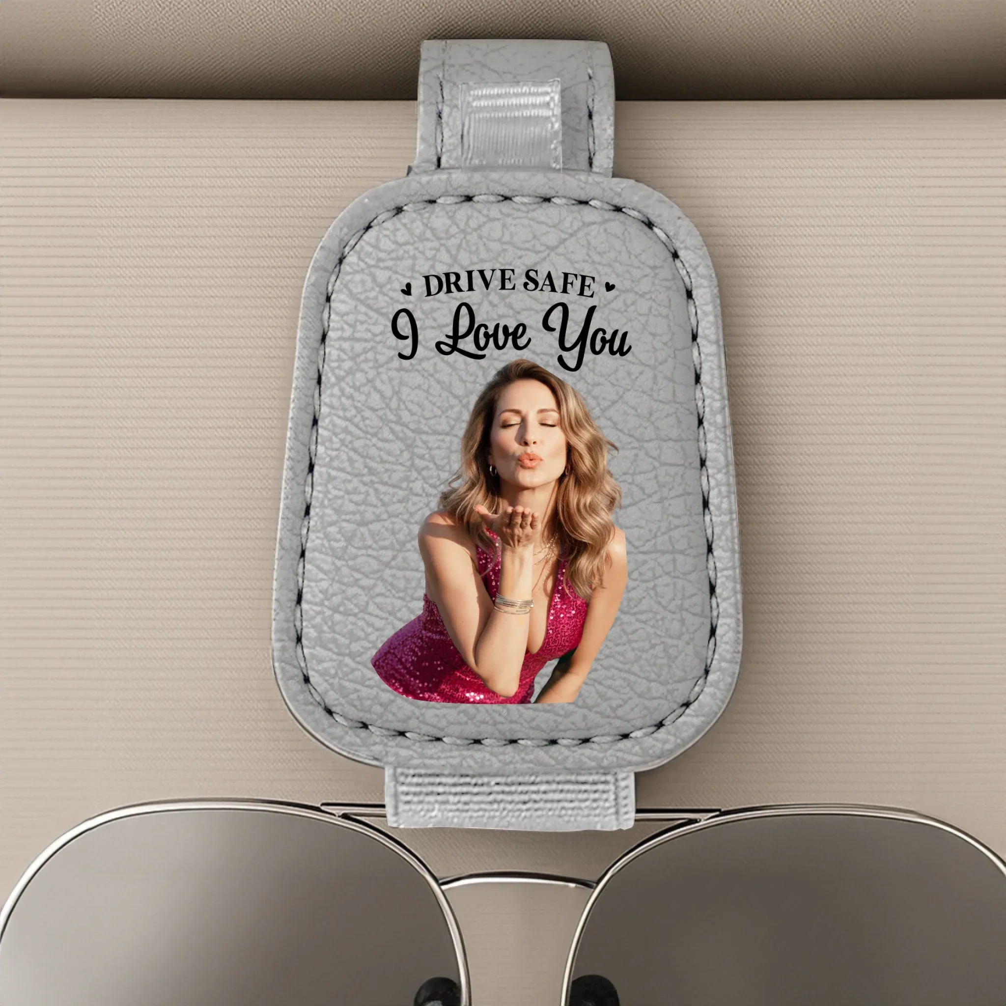 Custom Photo Leather Car Visor - Personalized Anniversary Wedding Gifts For Husband And Wife, Him And Her - Built For Love And Laughter - Image 3