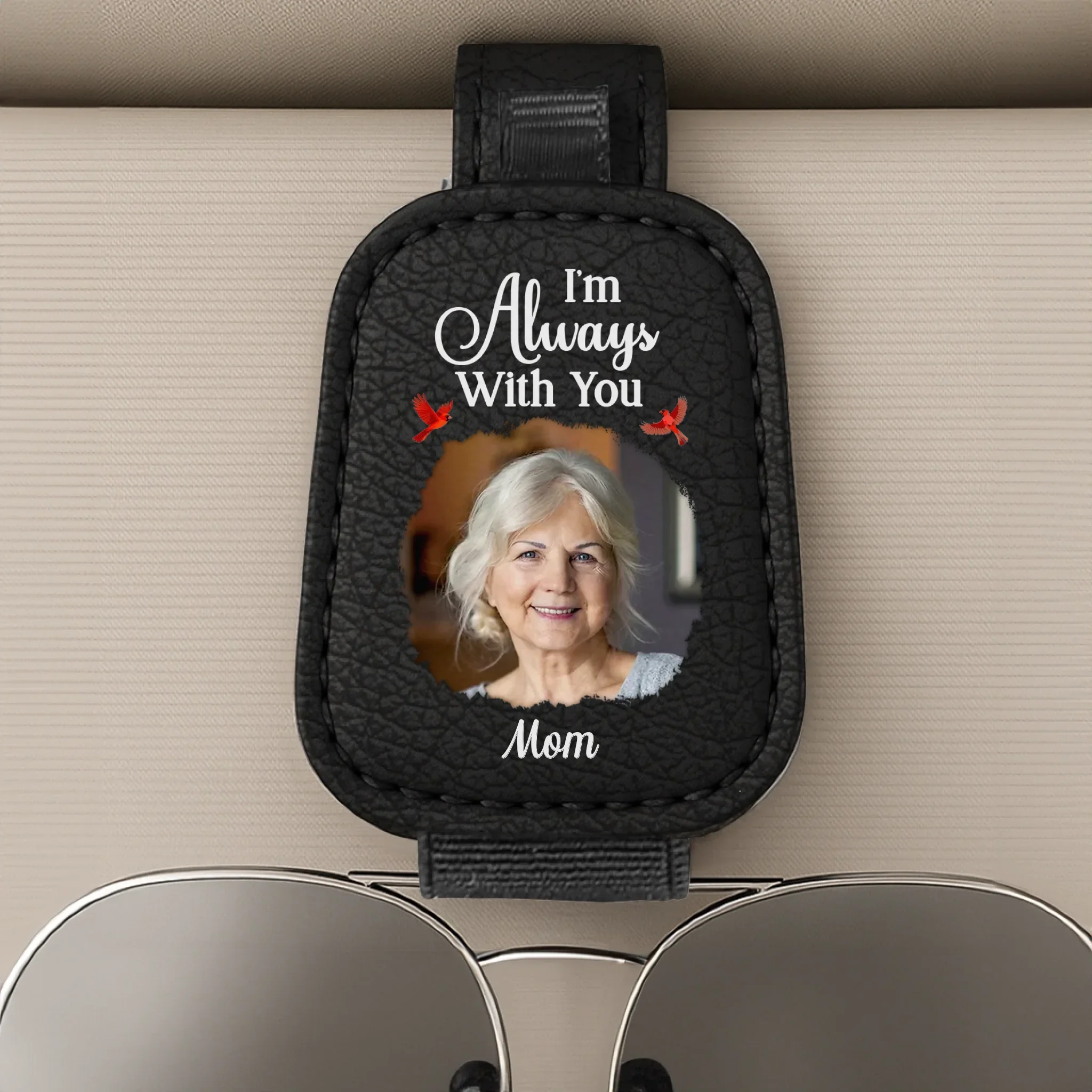 Custom Photo Leather Car Visor - Personalized Memorial Sympathy Gifts For Loss Of Mom, Dad - Always With You - Image 2