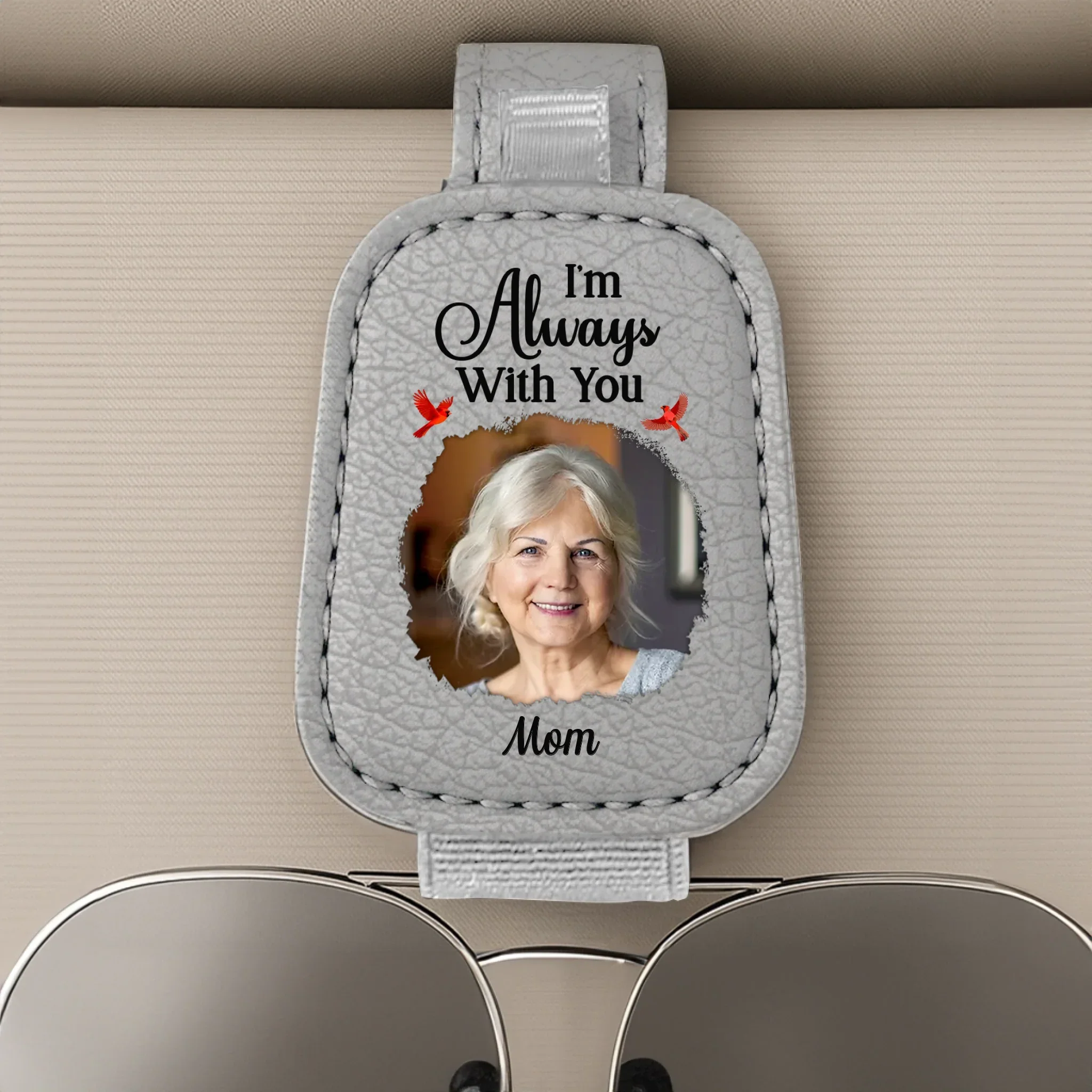 Custom Photo Leather Car Visor - Personalized Memorial Sympathy Gifts For Loss Of Mom, Dad - Always With You - Image 3