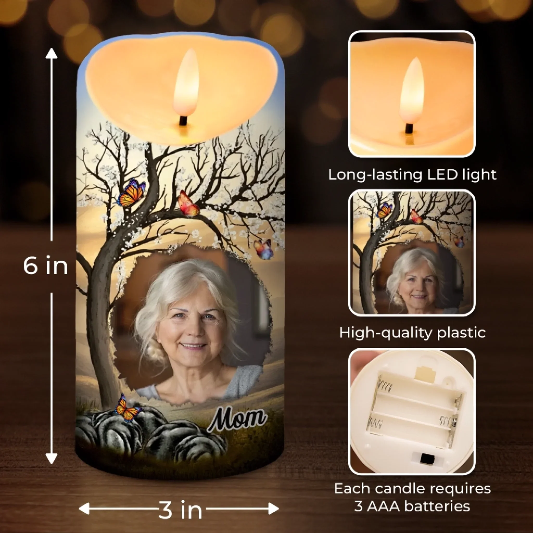 Custom Photo LED Candle - Personalized Christmas Memorial Sympathy Gifts For Loss Of Mom, Dad - Your Light Stays With Me - Image 4