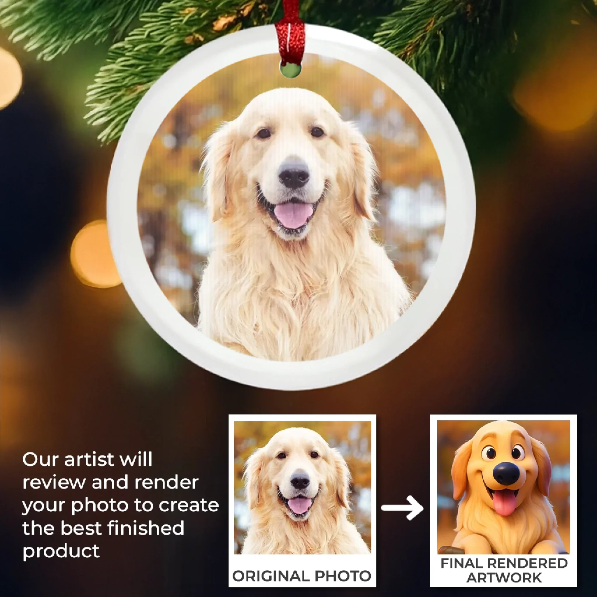 Custom Photo Lenticular Crystal Ornament - Personalized Christmas Birthday Gifts For Dog Cat Lovers, Dog Dad And Mom, Cat Owners - Furry Friends, Festive Hearts - Image 2