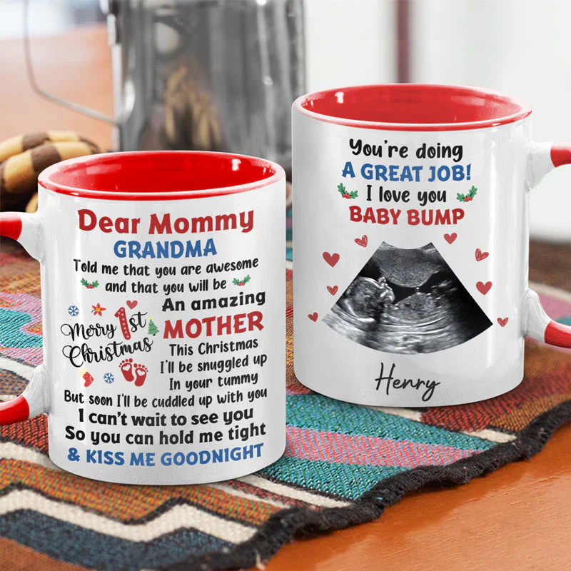 Custom Photo Letter From The Bump - Family Personalized Custom Accent Mug - Baby Shower Gift, First Christmas Gift, Christmas Gift For First Mom - Image 2