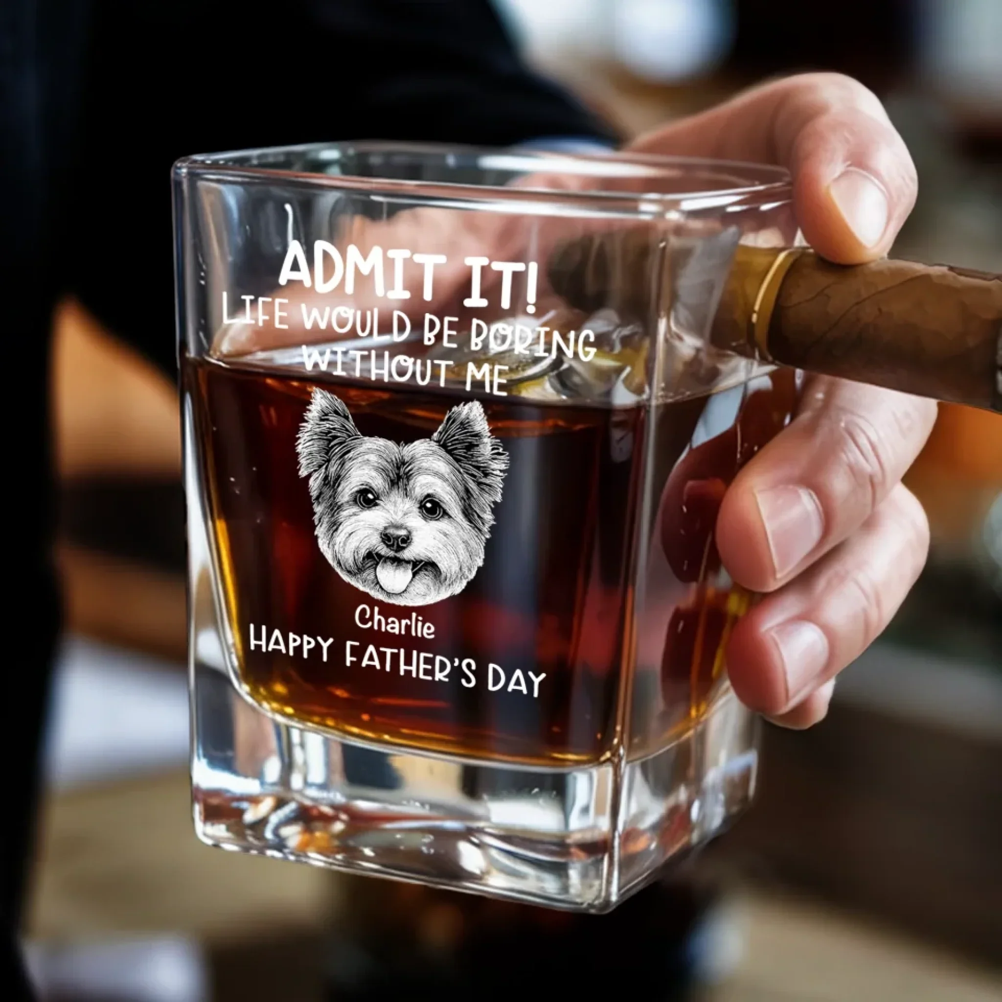 Custom Photo Life’s Ruff Without Me - Dog & Cat Personalized Custom Whiskey Glass With Cigarette Holder - Father's Day,  Gift For Dad, Pet Owners, Pet Lovers - Image 3