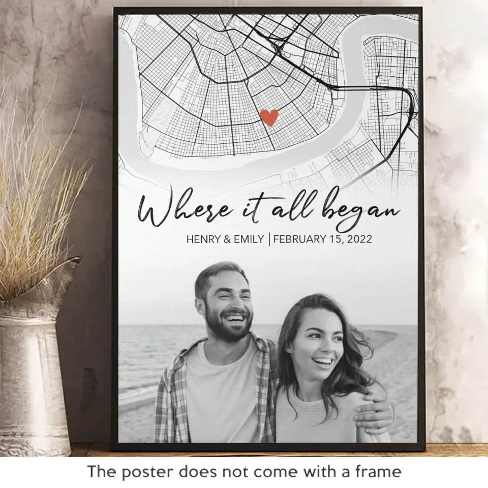 Custom Photo Location Map The Beginning Of Forever - Couple Personalized Custom Map Vertical Poster - Map Art, Christmas Gift For Husband Wife, Anniversary - Image 2