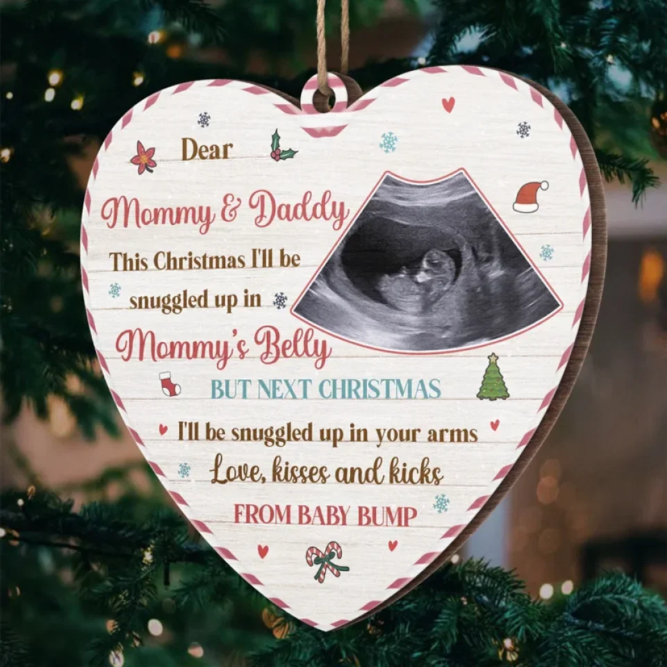 Custom Photo Love, Kisses And Kicks - Family Personalized Custom Ornament - Wood Custom Shaped - Christmas Gift For Baby Kids, Newborn Baby, First Christmas - Image 5
