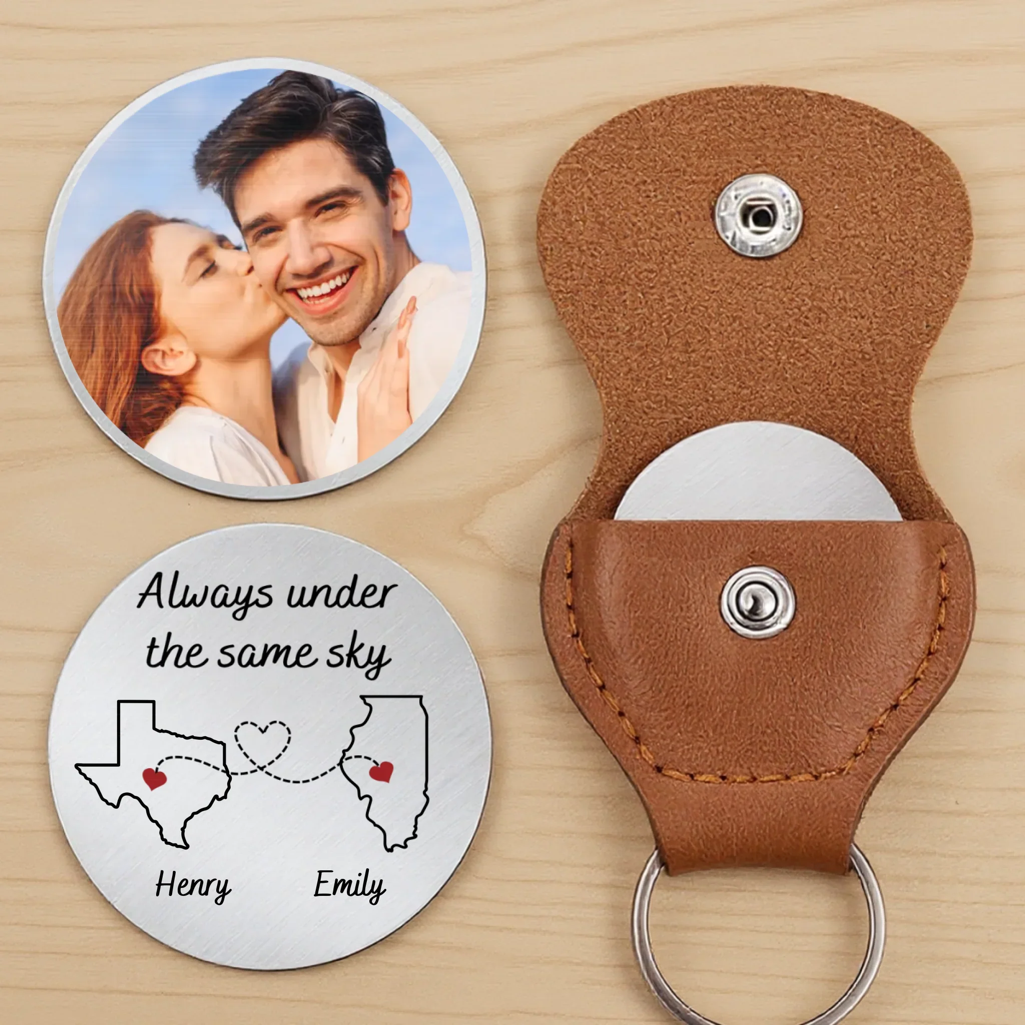 Custom Photo Love Knows No Distance - Couple Personalized Custom Pocket Hug - Gift For Husband Wife, Anniversary - Image 2
