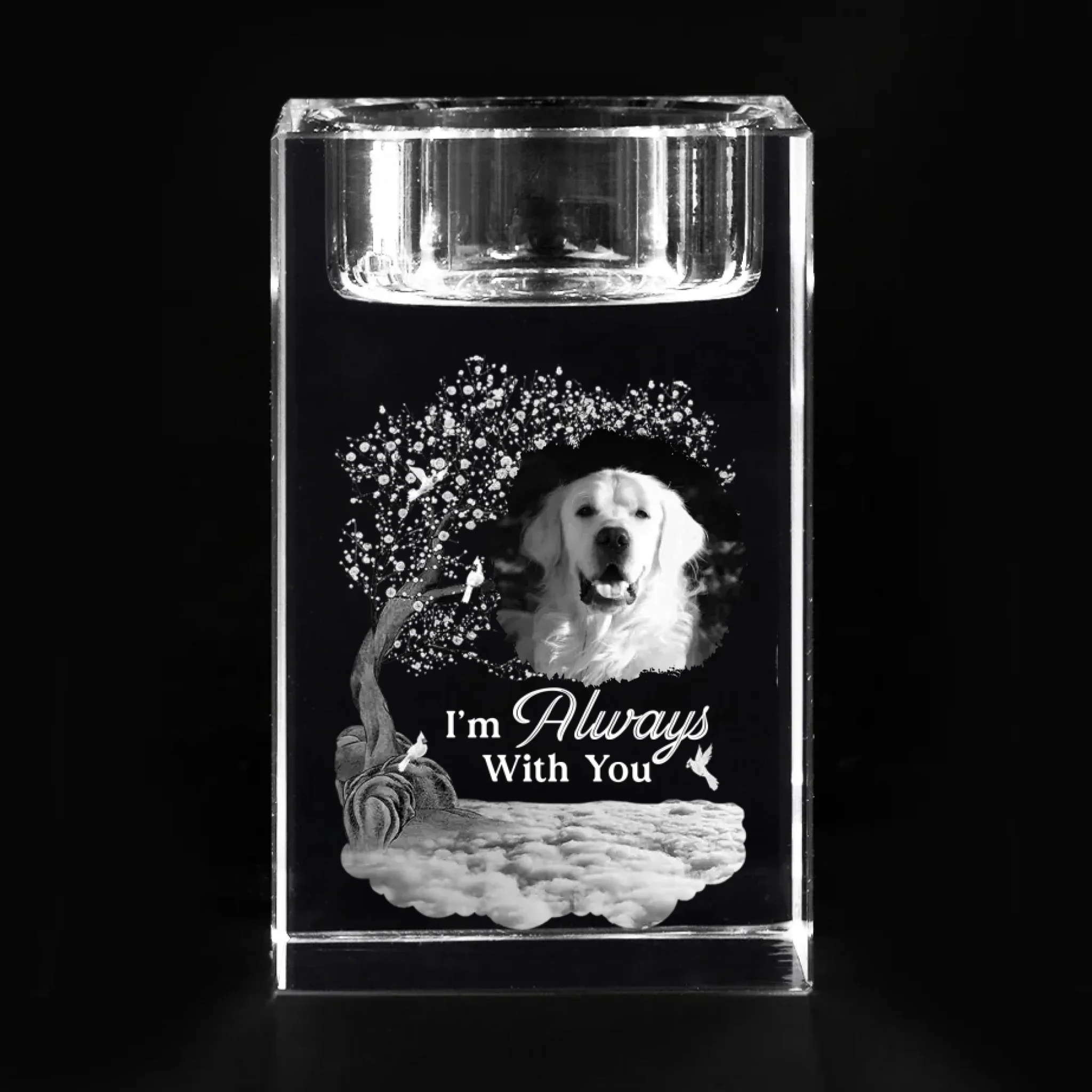 Custom Photo Love That Never Leaves - Memorial Personalized Custom 3D Crystal Photo Laser Engraved, Crystal Candle Holder - Sympathy Gift For Pet Owners, Pet Lovers - Image 3