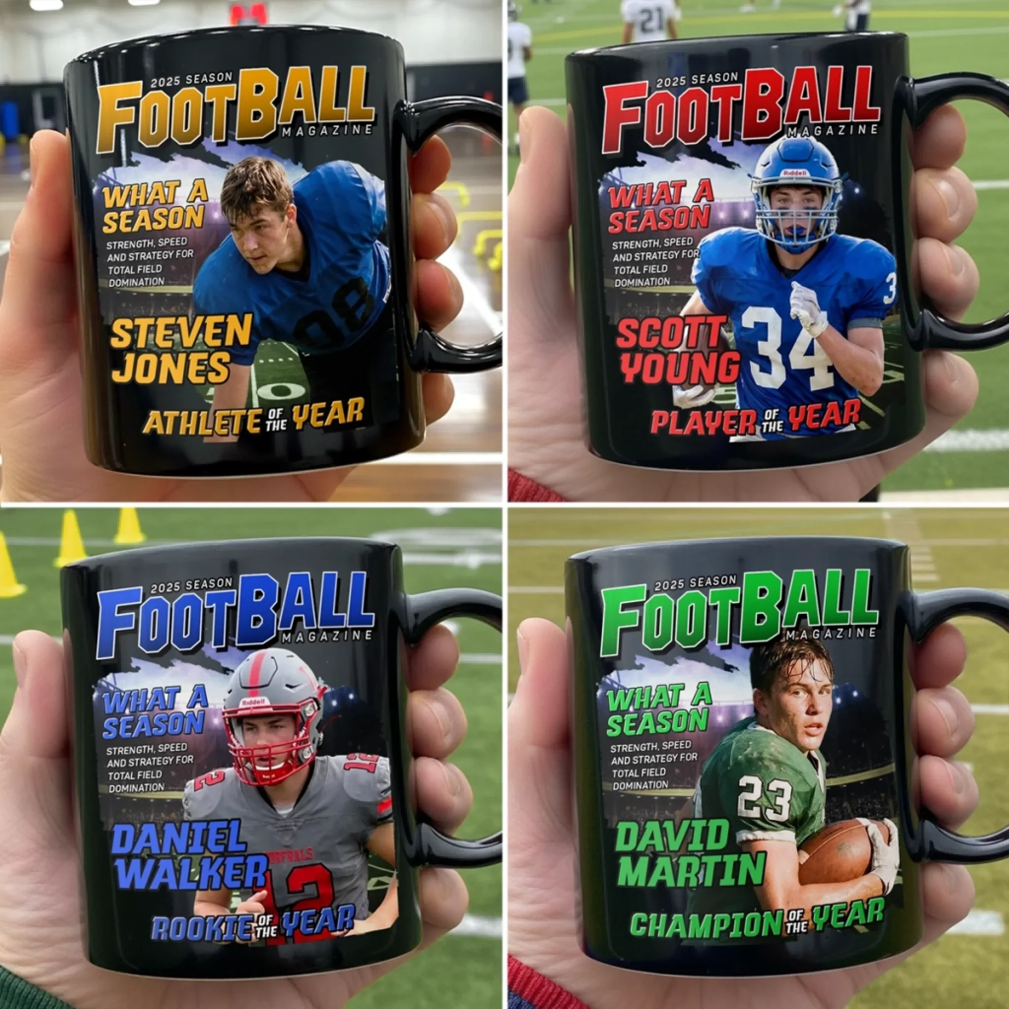Custom Photo Magazine Black Mug - Personalized Christmas Birthday American Football Gifts For Football Lovers, Sports Fans, Sports Lovers - Game On, Greatness In Motion - Image 4