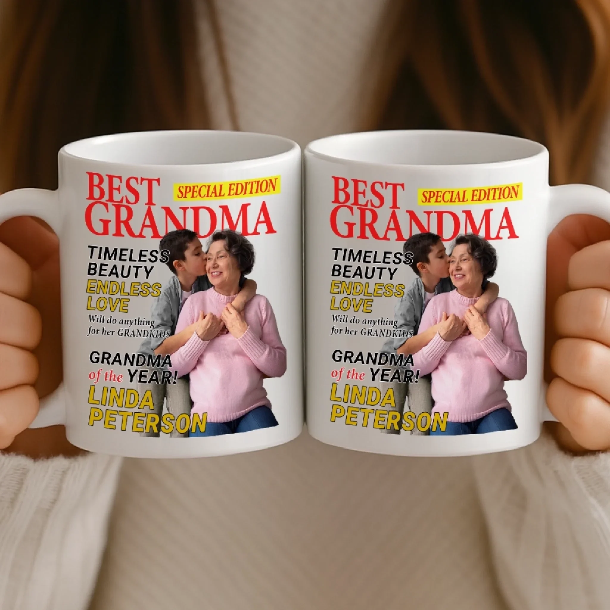 Custom Photo Magazine Mug - Personalized Birthday Gifts For Grandma - Her Love Makes Little Hearts Brighter - Image 4