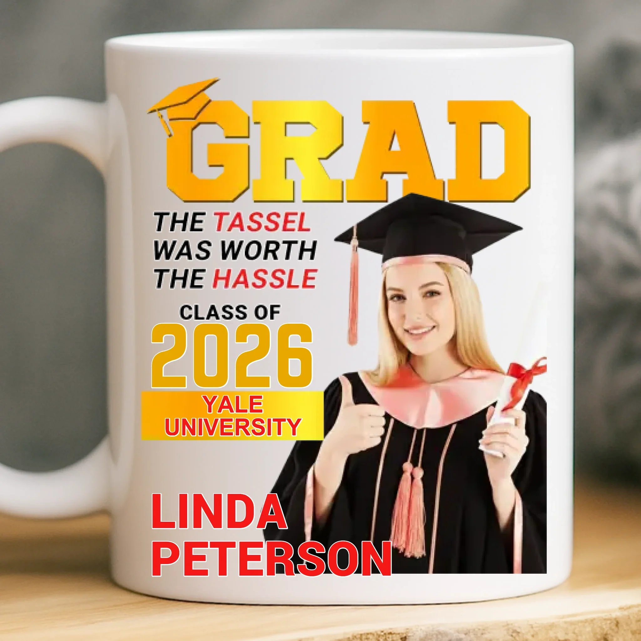 Custom Photo Magazine Mug - Personalized Graduation Gifts For Him, Her - The Tassel Is Worth The Hassle - Image 2