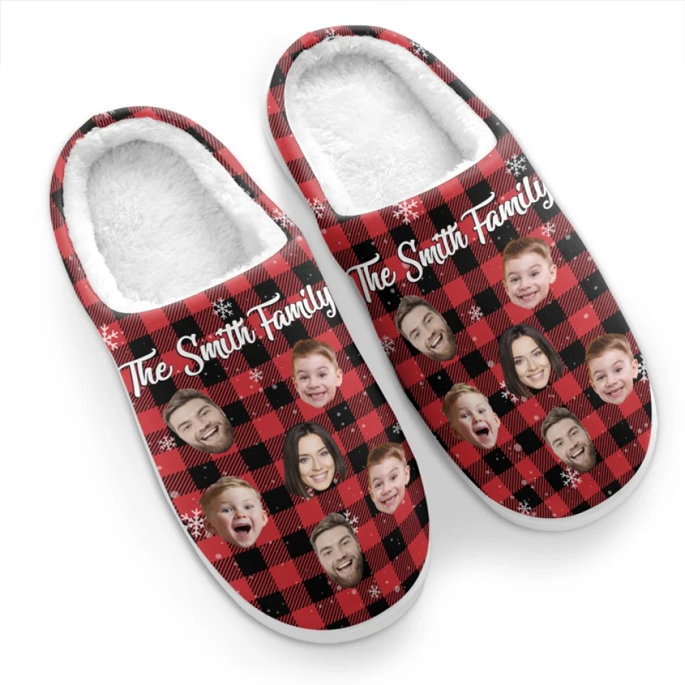 Custom Photo Make Family Time Extra Special With Warm Fluffy Footwear - Family Personalized Custom Fluffy Slippers - Christmas Gift For Family Members - Image 4
