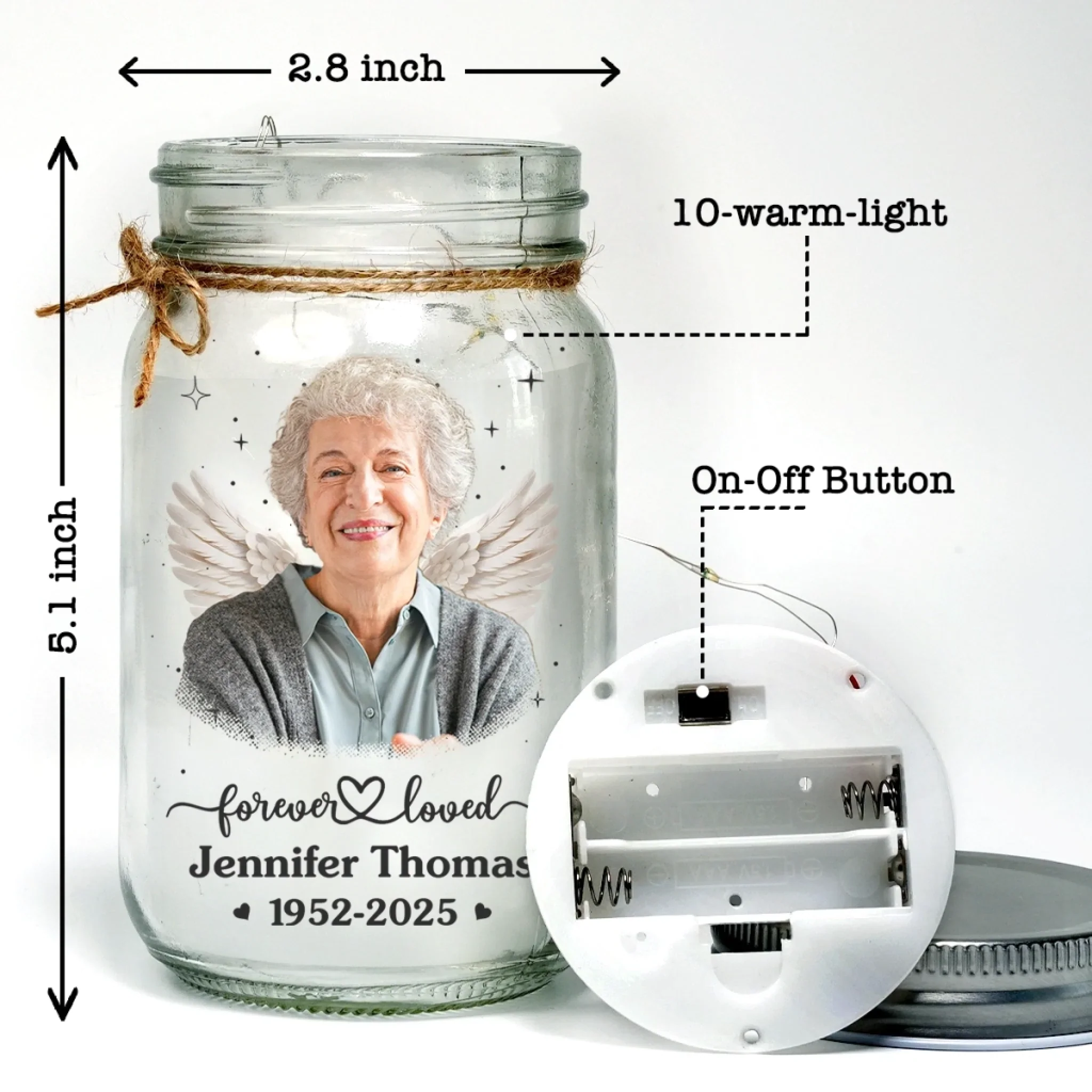 Custom Photo Mason Jar Light - Personalized Memorial Sympathy Gifts For Loss Of Mom, Dad - Your Memory Lives With Us - Image 4