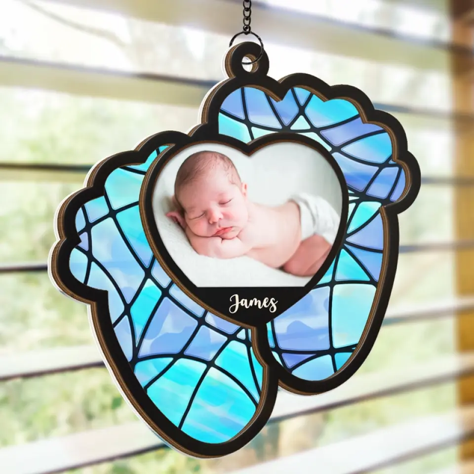 Custom Photo Merry And Bright With My Little Delight - Family Personalized Window Hanging Suncatcher - Christmas Gift For Baby Kids, Newborn Baby - Image 5