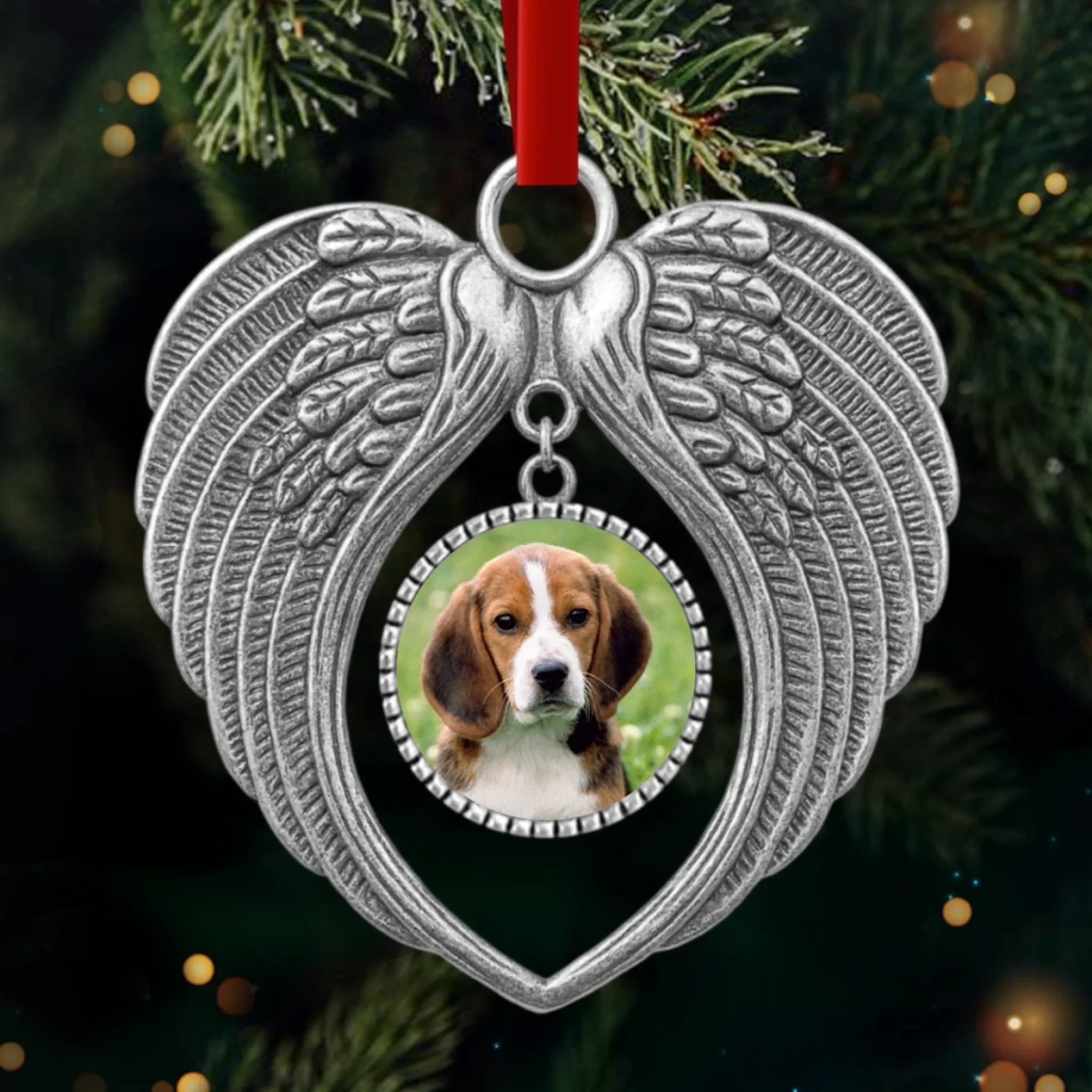 Custom Photo Metal Angel Wings Ornament - Personalized Pet Memorial Sympathy Gifts For Dogs, Cats - Forever Loved, Never Forgotten