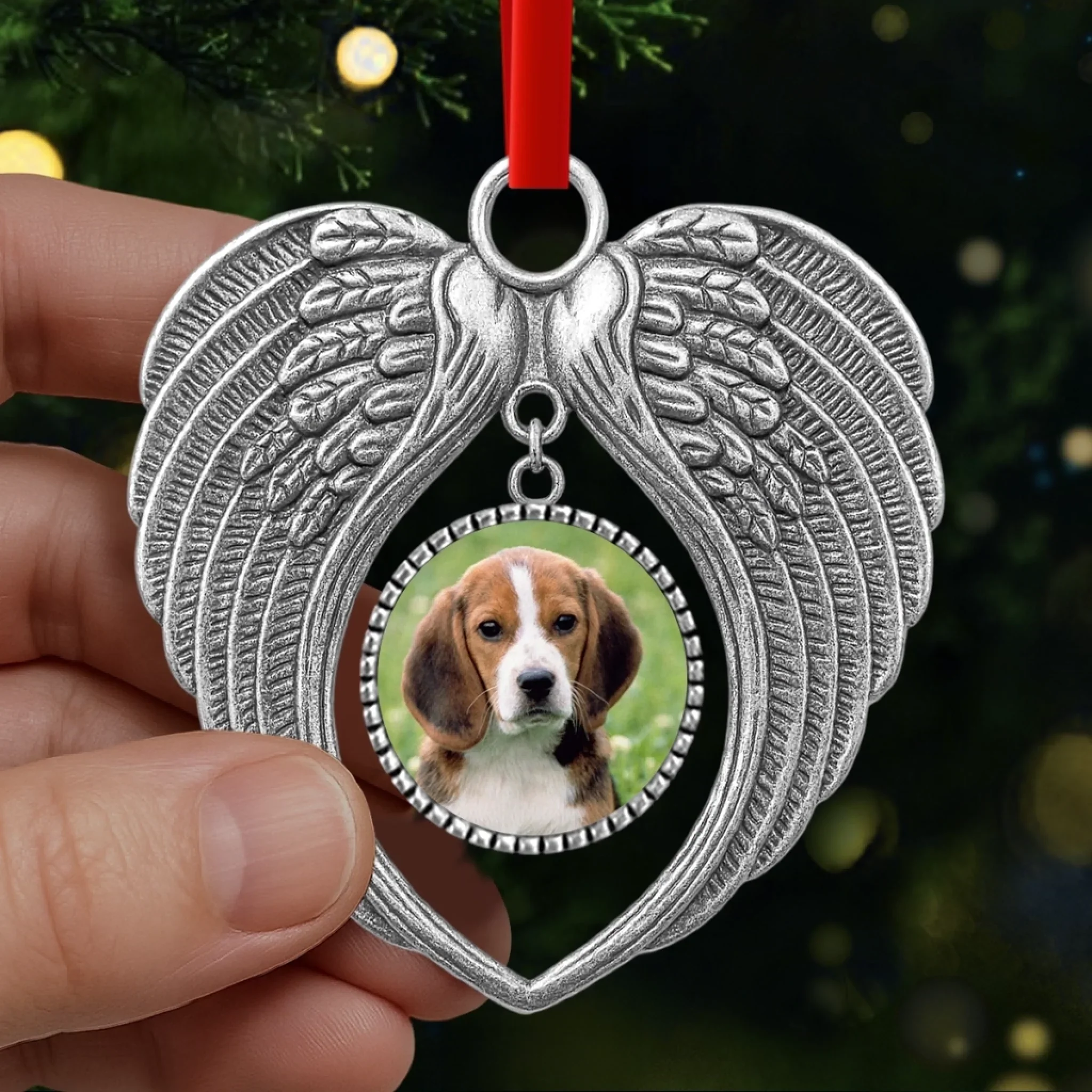 Custom Photo Metal Angel Wings Ornament - Personalized Pet Memorial Sympathy Gifts For Dogs, Cats - Forever Loved, Never Forgotten - Image 4