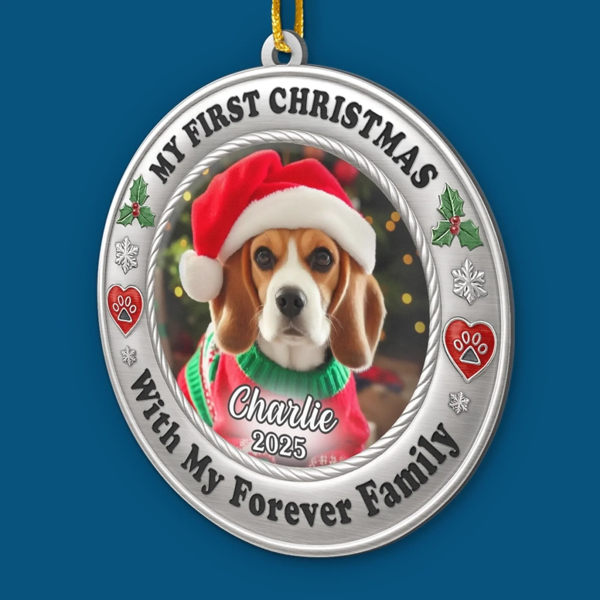 Custom Photo Metal Ornament - Personalized  Christmas Birthday Gifts For Dog Cat Lovers, Dog Dad And Mom, Cat Owners - Furever Family - Image 3