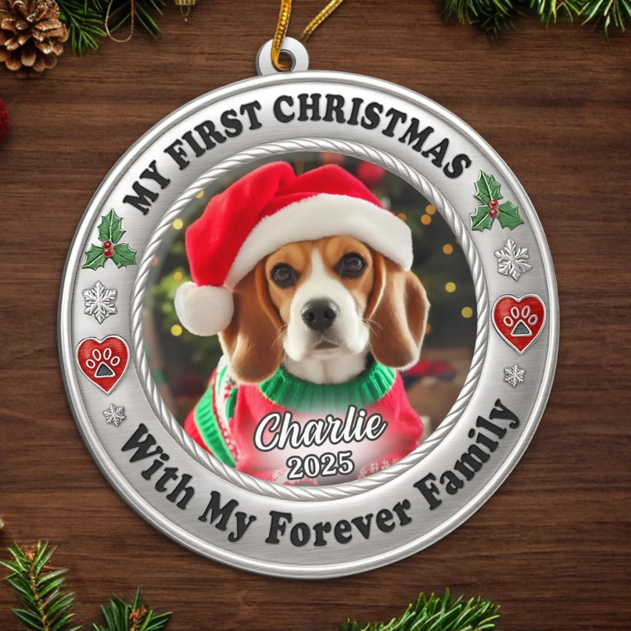 Custom Photo Metal Ornament - Personalized  Christmas Birthday Gifts For Dog Cat Lovers, Dog Dad And Mom, Cat Owners - Furever Family - Image 5