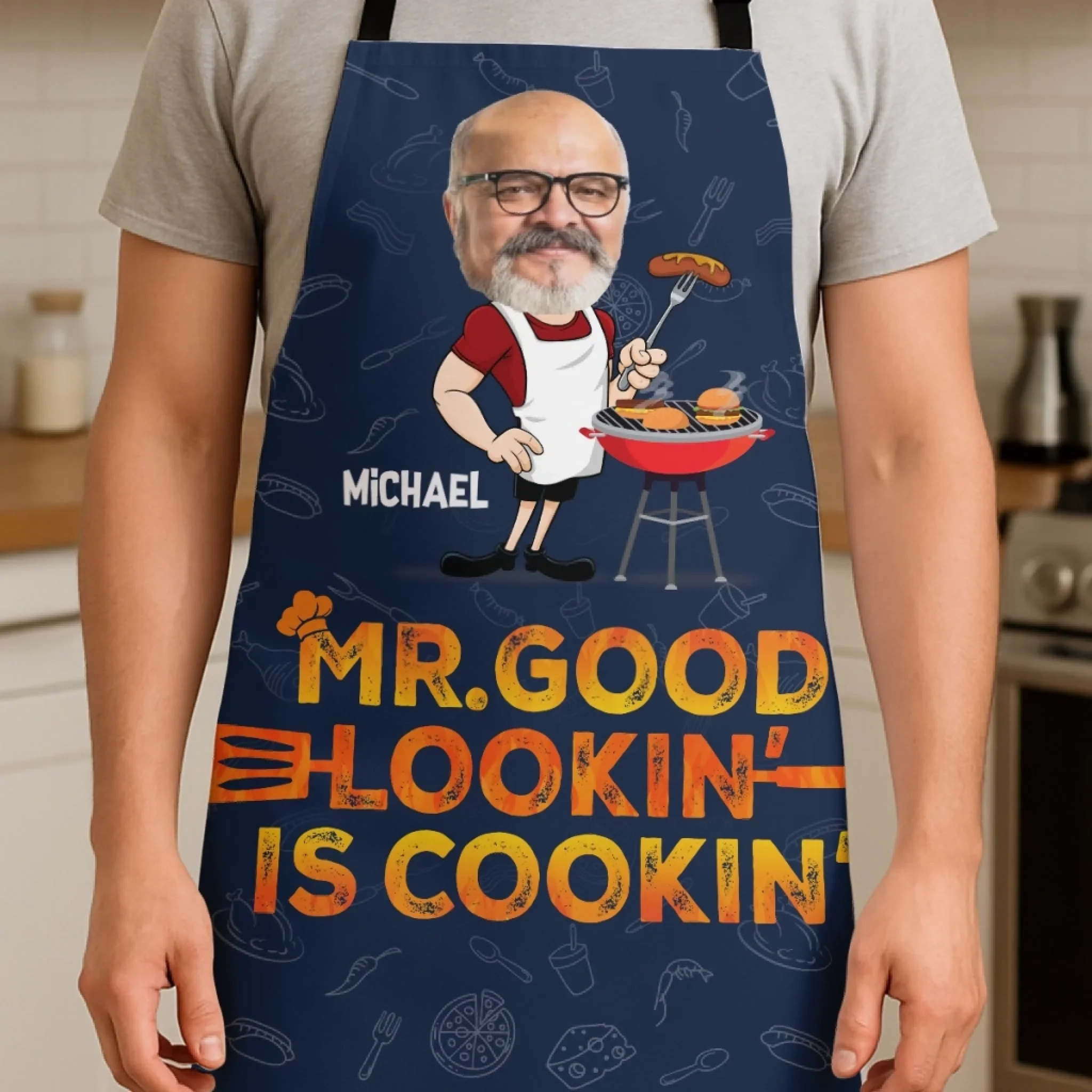 Custom Photo Mr. Good Looking Is Cooking - Family Personalized Custom Apron - Father's Day, Gift For Dad, Grandpa - Image 4