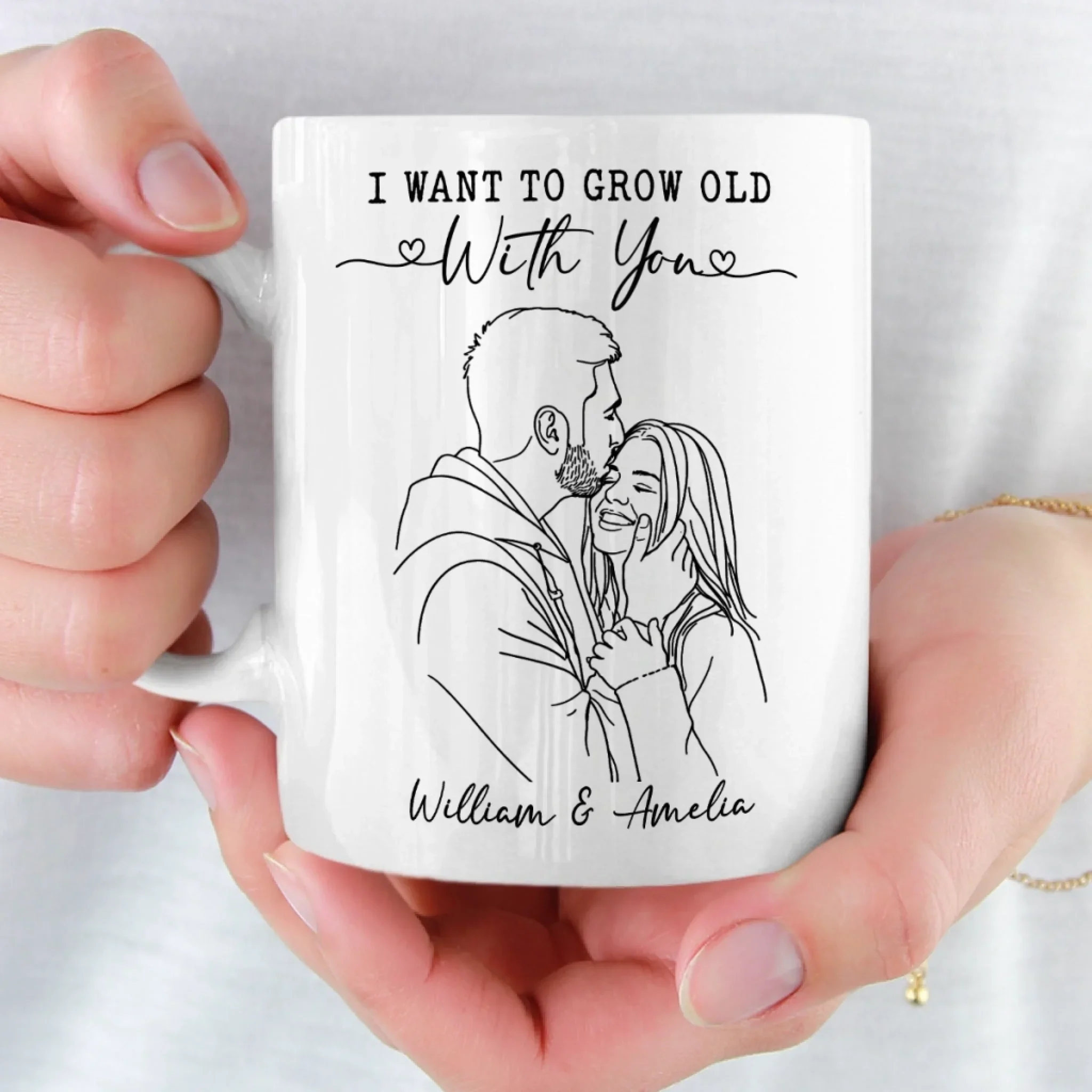 Custom Photo Mug - Personalized Anniversary Wedding Gifts For Husband And Wife, Him And Her - Growing Old Side By Side - Image 6
