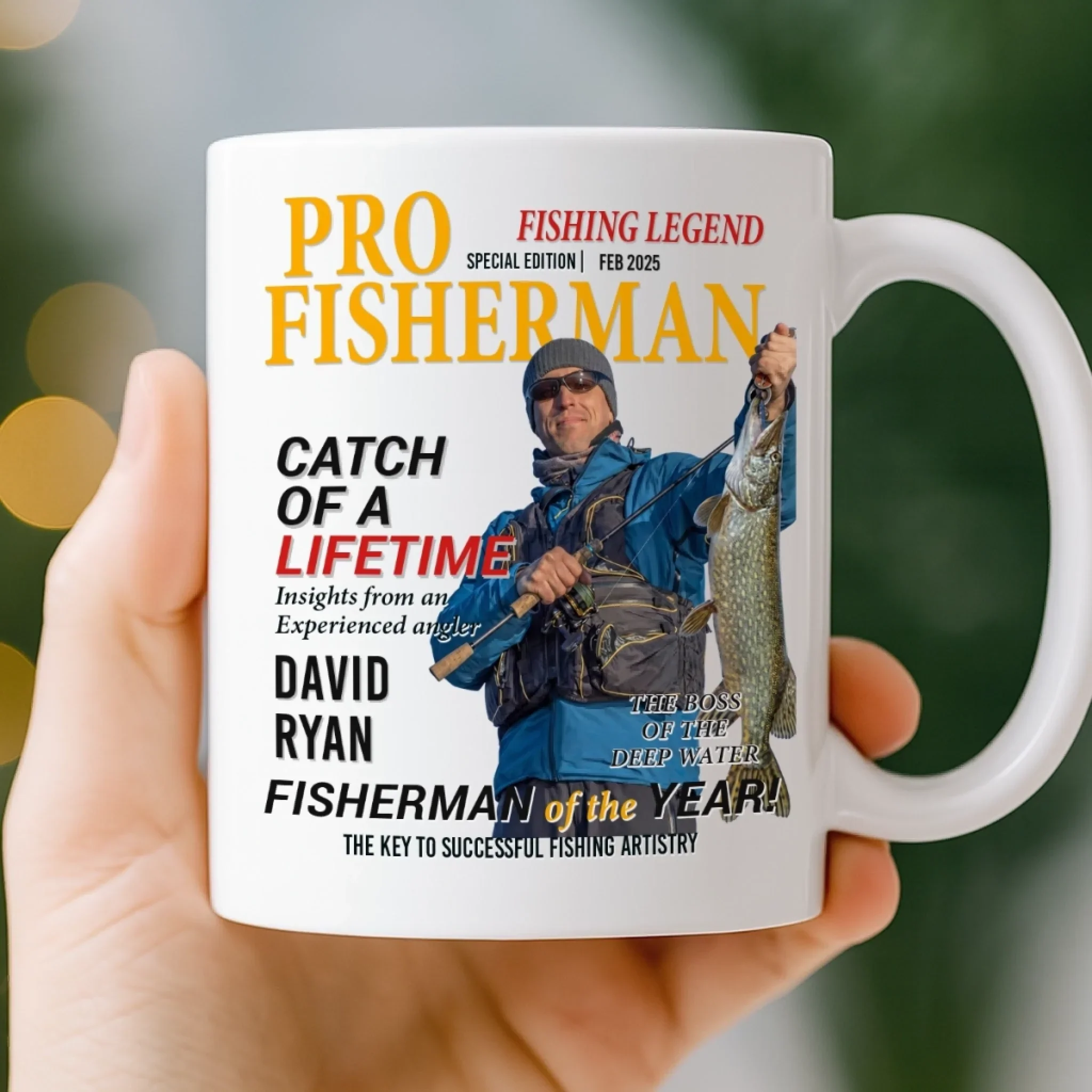 Custom Photo Magazine Mug - Personalized Birthday Gifts For Fisherman - Catching Sunshine All Day - Image 3