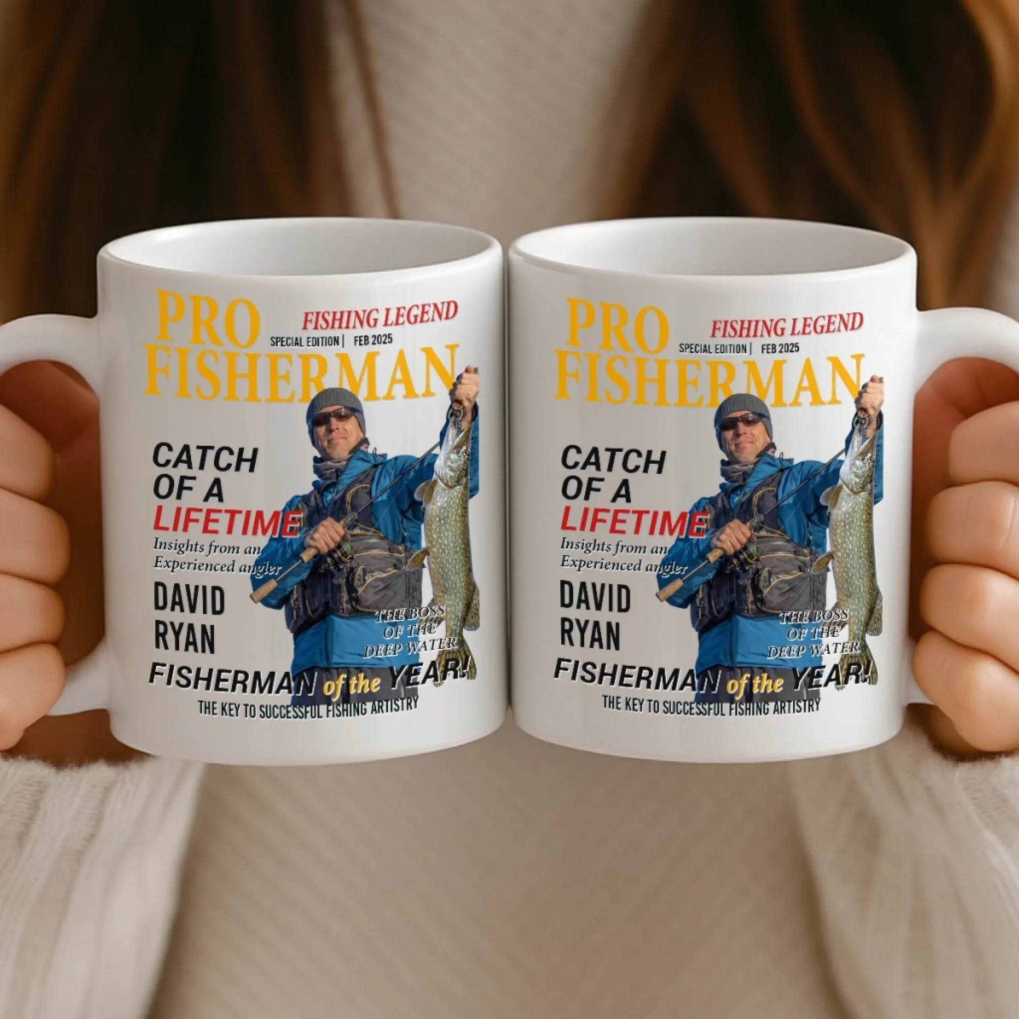 Custom Photo Magazine Mug - Personalized Birthday Gifts For Fisherman - Catching Sunshine All Day - Image 4