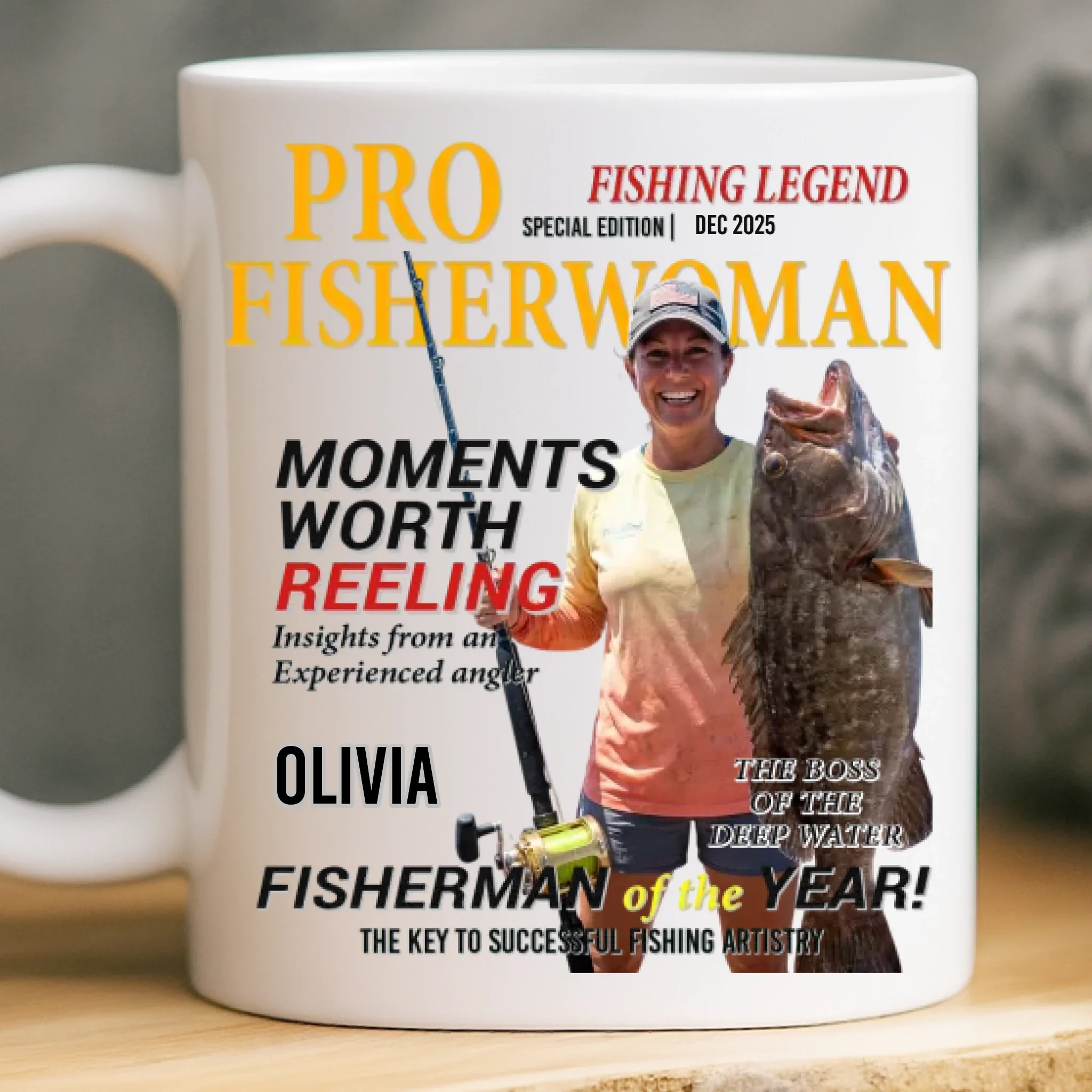 Custom Photo Magazine Mug - Personalized Birthday Gifts For Fisherman - Hooked On The Outdoors - Image 2