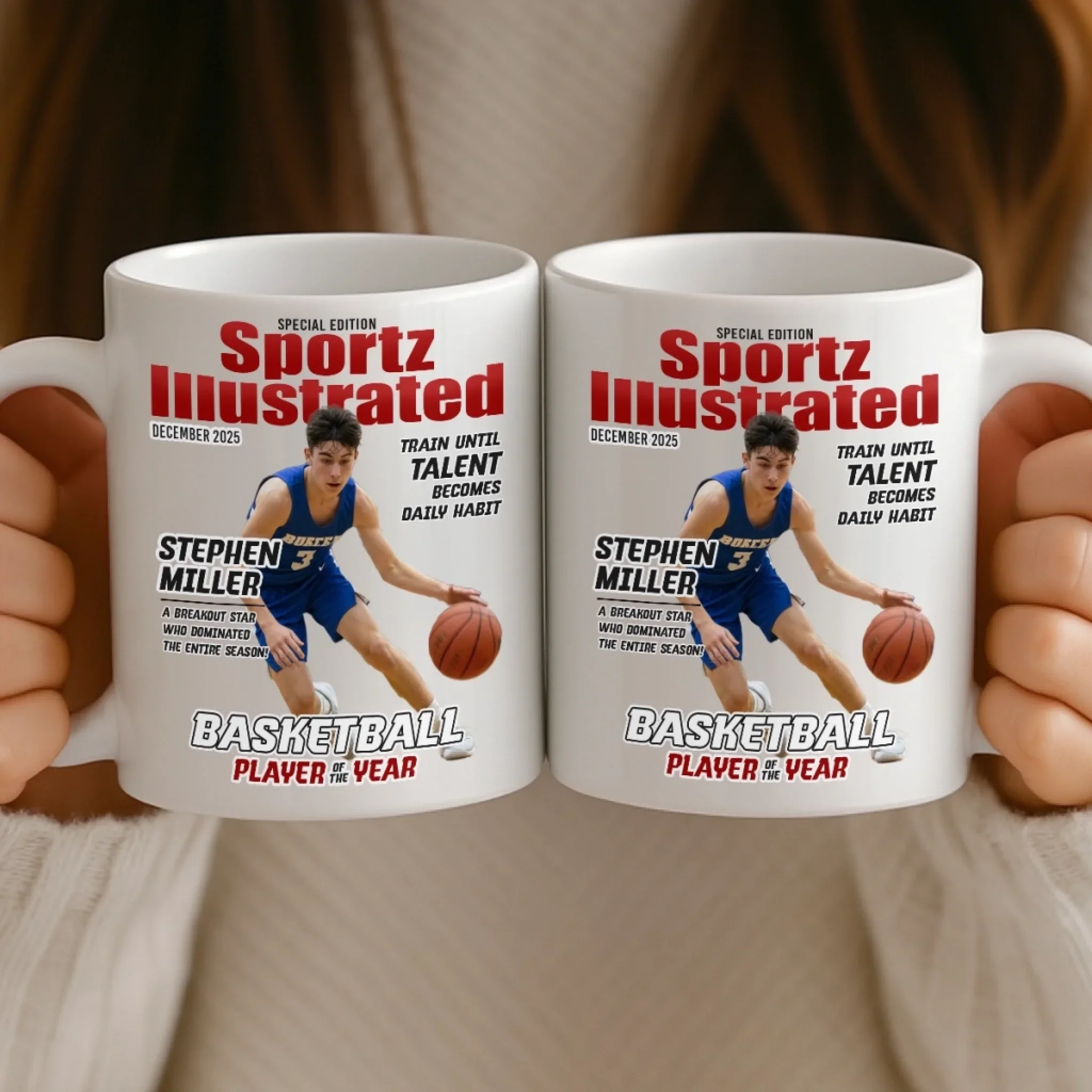 Custom Photo Magazine Mug -  Personalized Birthday Gifts For Football, Basketball, Soccer, Baseball, Golf, Ice Hockey Lovers, Sports Fans, Sports Lovers - I’m Here For The Game - Image 4