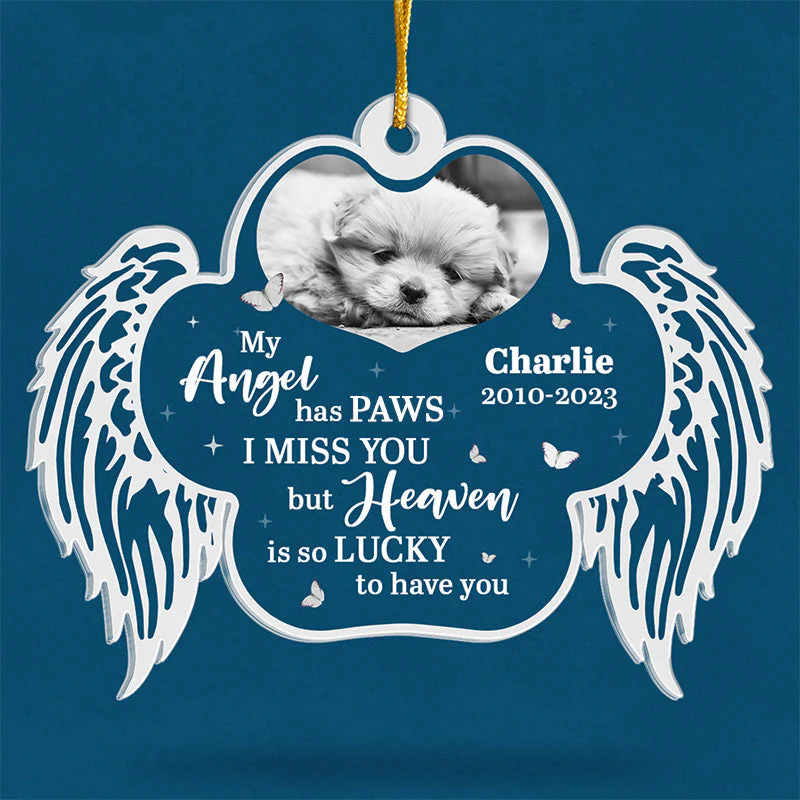 Custom Photo My Angel Has Paws - Memorial Personalized Custom Ornament - Acrylic Custom Shaped - Christmas Gift, Sympathy Gift For Pet Owners, Pet Lovers - Image 3