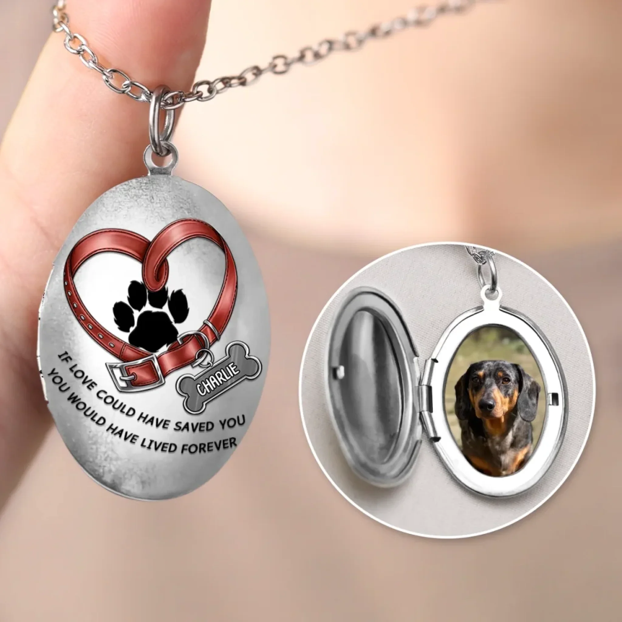 Custom Photo My Angel With Fur - Memorial Personalized Custom Locket Necklace - Sympathy Gift For Pet Owners, Pet Lovers - Image 4