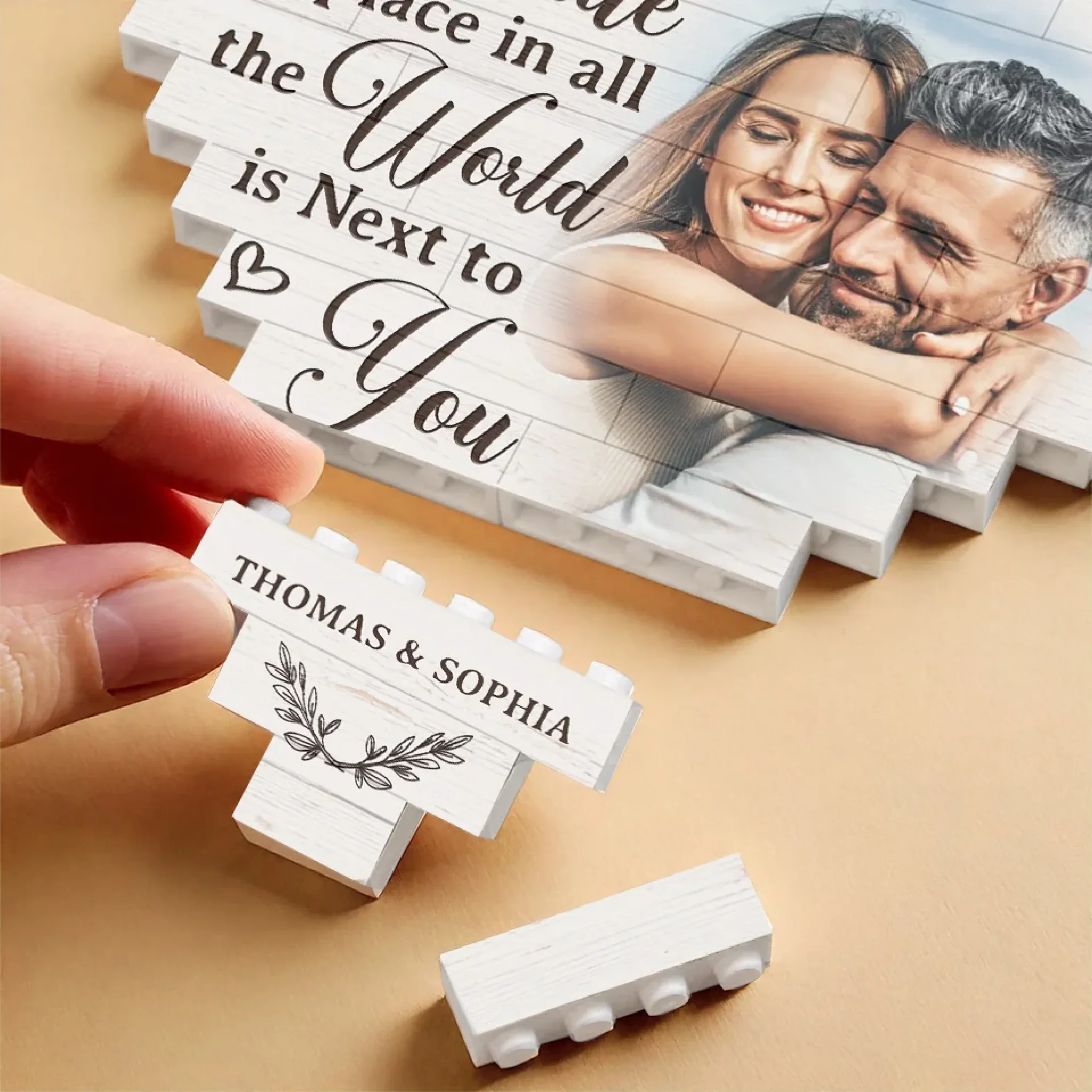 Custom Photo My Favorite Place In All The World Is You - Couple Personalized Custom Heart Shaped Building Brick Blocks - Gift For Husband Wife, Anniversary - Image 4