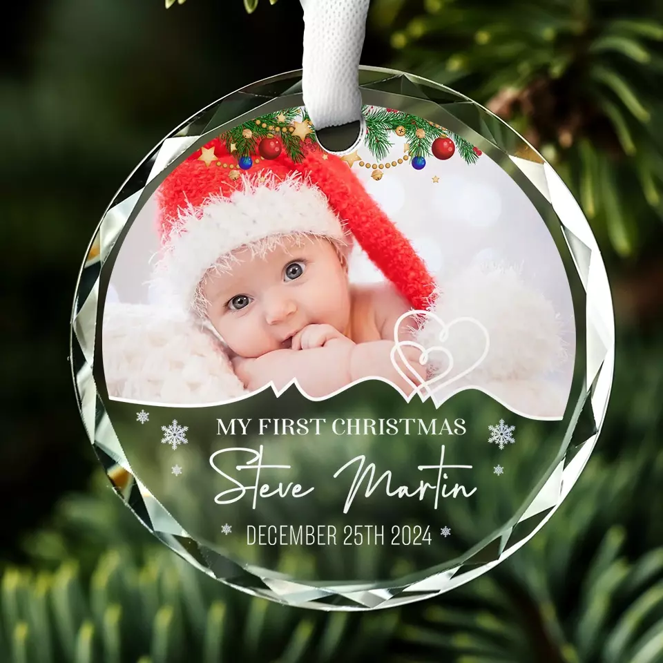 Custom Photo My First Christmas - Family Personalized Custom Circle Glass Ornament - Christmas Gift For Baby Kids, Newborn Baby - Image 5