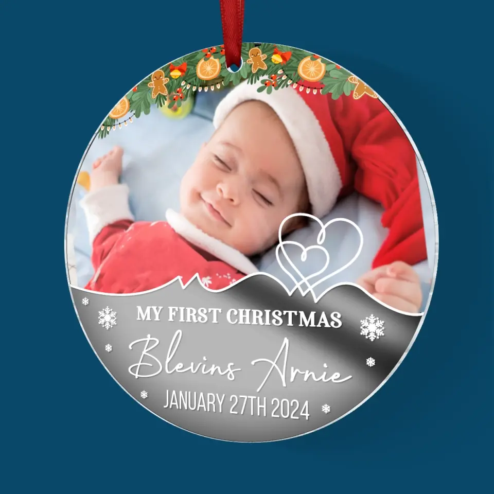 Custom Photo My Little Elf Spreading Christmas Joy! - Family Personalized Custom Mirrored Acrylic Ornament - Christmas Gift For Baby Kids, Newborn Baby - Image 5
